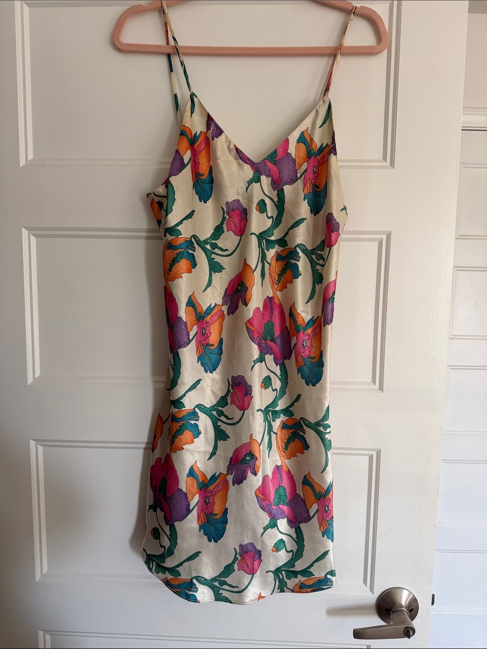 Vintage Floral Nightie or Slip Dress in Cream with Pink & Teal Accents